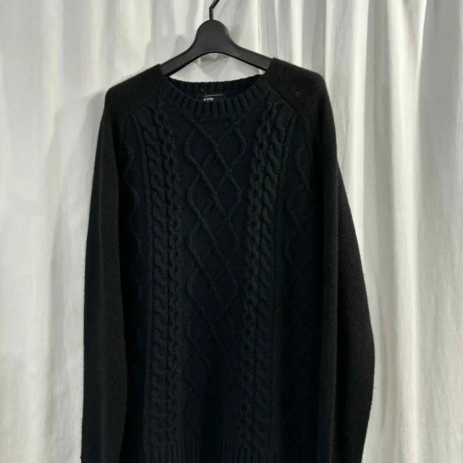 TOP-YAMAMOTO ® Black Hemp Pattern Round-neck Knit Sweater - Loose-Fitting, Versatile Long-Sleeved Sweater for Men and Women