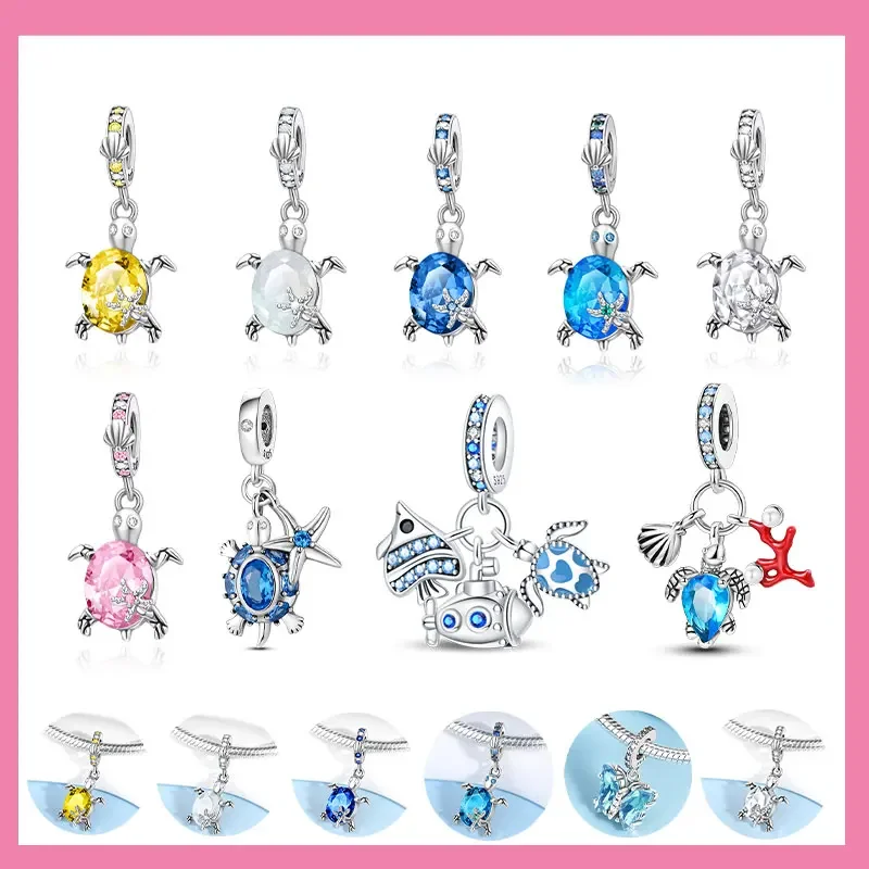 Glittering Sterling Silver Colorful Star Turtle Charm Fit Original Bracelet Women Necklace Jewelry Gift 925 Silver Charm Beads