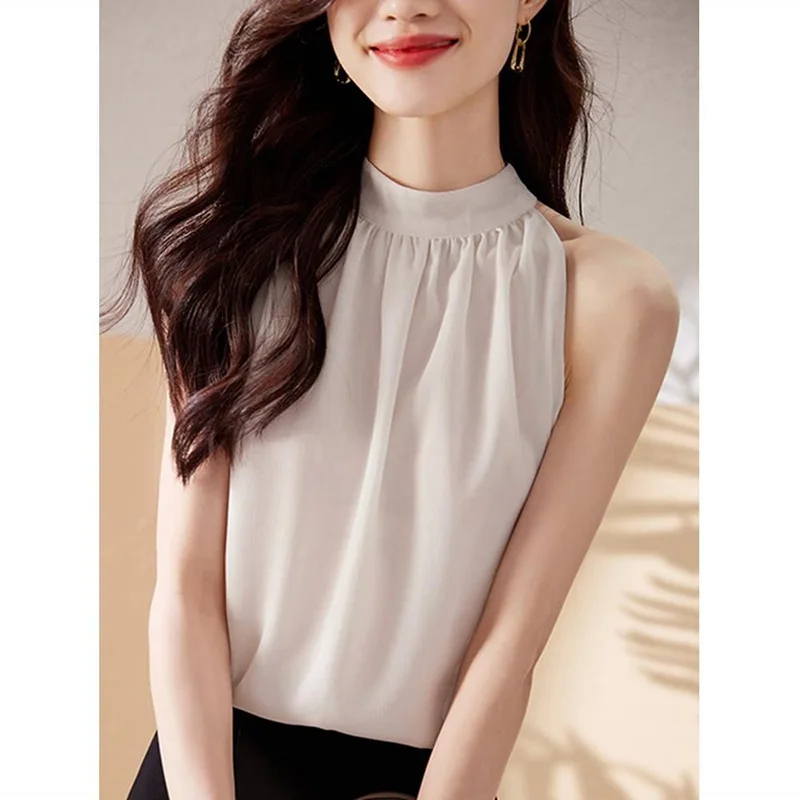 Stylish Solid Color All-match Folds Sleeveless Blouse Women Clothing 2023 Summer New Casual Pullovers Loose Office Lady Shirt