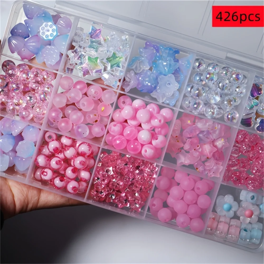 426 pieces of 0.8-1.5cm pink purple acrylic box set, pentagram love novice set, gift giving