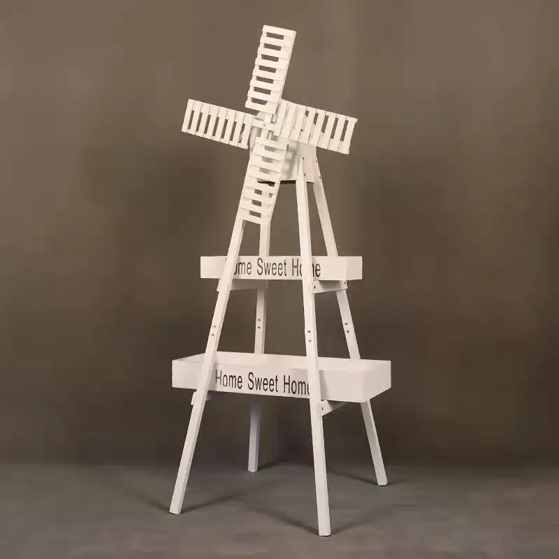 Wooden windmill flower stand solid wood