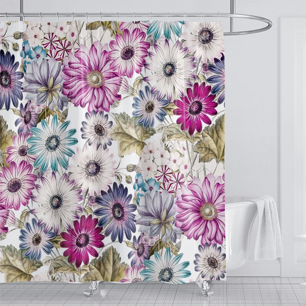 

Flower Shower Curtain, Watercolor Floral Shower Curtain Polyester Fabric Bath Shower Curtain for Bathroom Decor with Hooks