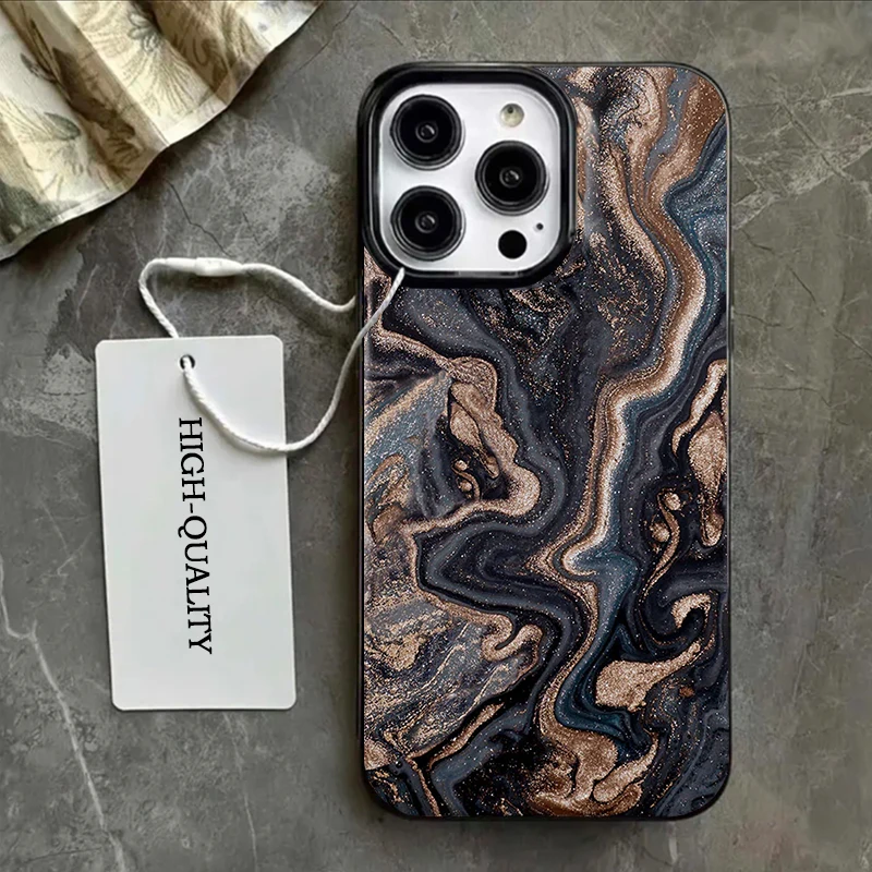 Spain BURGA Magma Marble Pattern For IPhone 16 PRO 15 14 13 12 11 Promax X XR SE 7 8 PLus Fashion Popular Minimalism Black Cover