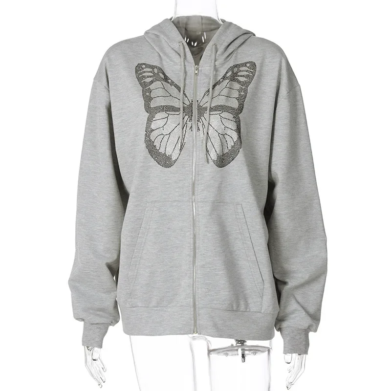 

2021 Women's New All-match Casual Top Female Solid Pullover Woman Butterfly Print Long Sleeve Hooded Sweatshirt for Fall/winter