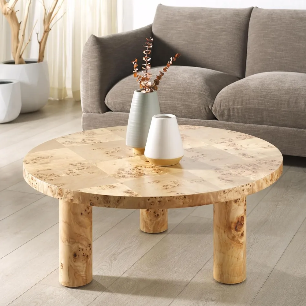 Living room simple indoor coffee table,Natural Round Top Coffee Table