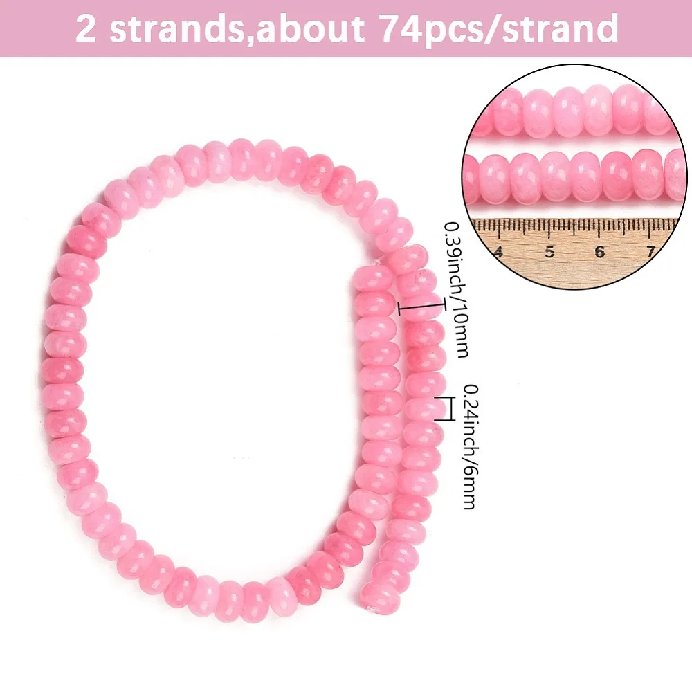 

2 Strands Dyed White Jade Beads Strands Rondelle Pearl Pink 10x6mm Hole: 1.2mm 63pcs/strand 14.88''(37.8cm)