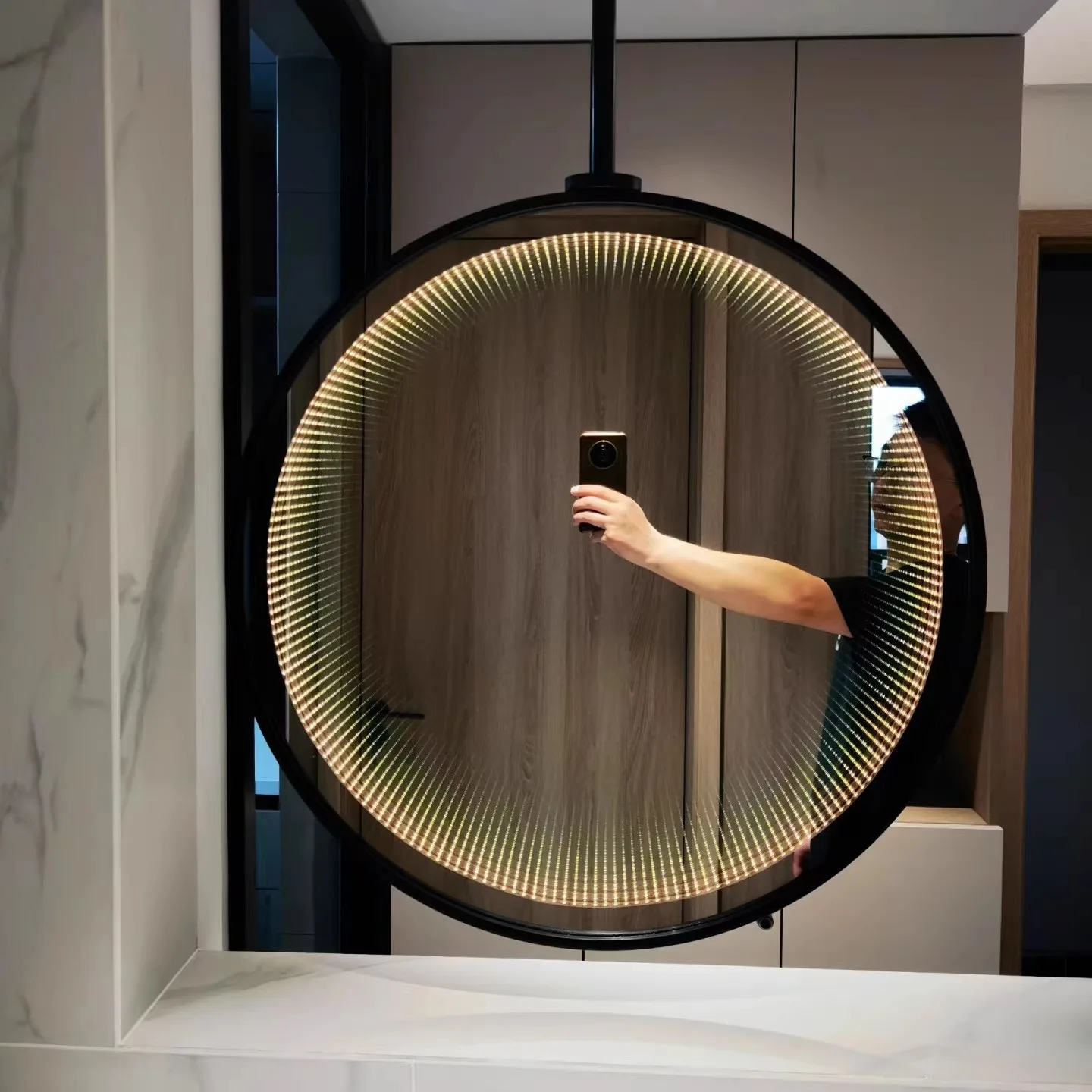 

03.Smart bathroom mirror Abyss Melaleuca tunnel wall hanging touch sensor screen bathroom mirror