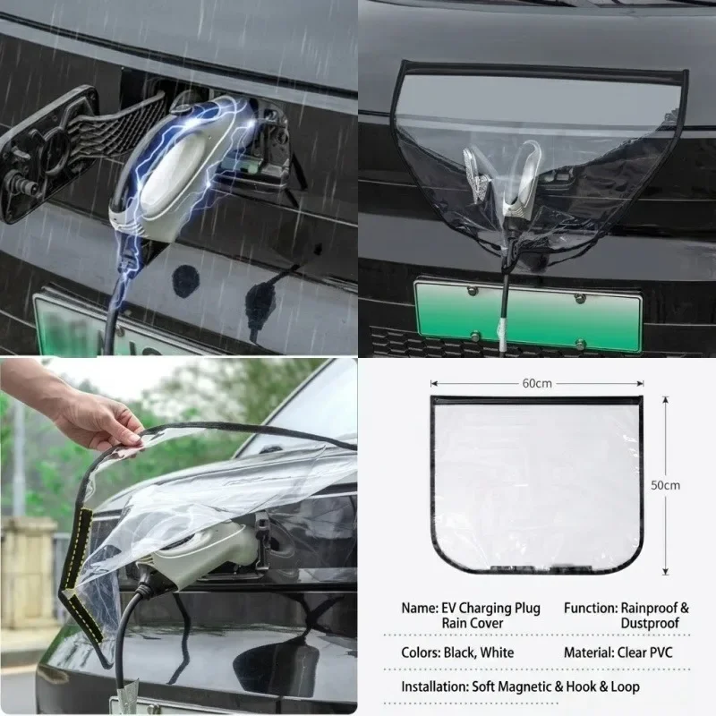 Magnetic EV Charging Port Rain Cover Waterproof Transparent PVC Electric Vehicle Charger Plug Weather Dustproof Protector Socket