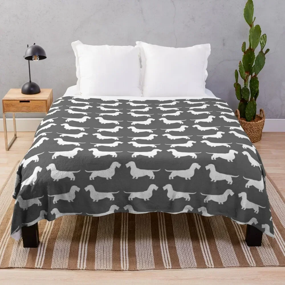 

Wire Haired Dachshund White Wiener Dog Silhouette(s) Throw Blanket Blankets For Bed Luxury Brand Blankets