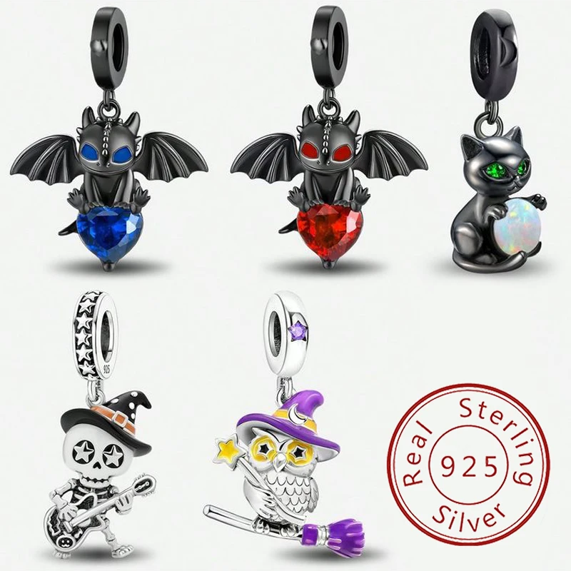 925er Sterlingsilber Coole Fledermaus-Totenkopf- und Magische Eulen-Serie Charm-Perlen für DIY-Armbänder und Armreifen – Hochwertiges Feinschmuck-Geschenk