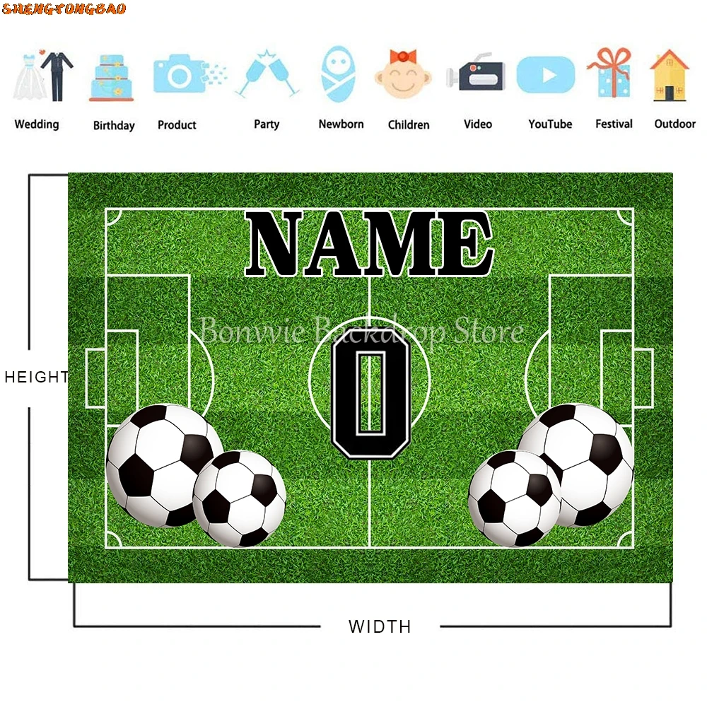 كرة القدم حفلة عيد ميلاد خلفية تخصيص اسم كابينة تصوير خلفية الصبي عيد ميلاد ملعب كرة القدم الرياضة ملصق استحمام الطفل راية