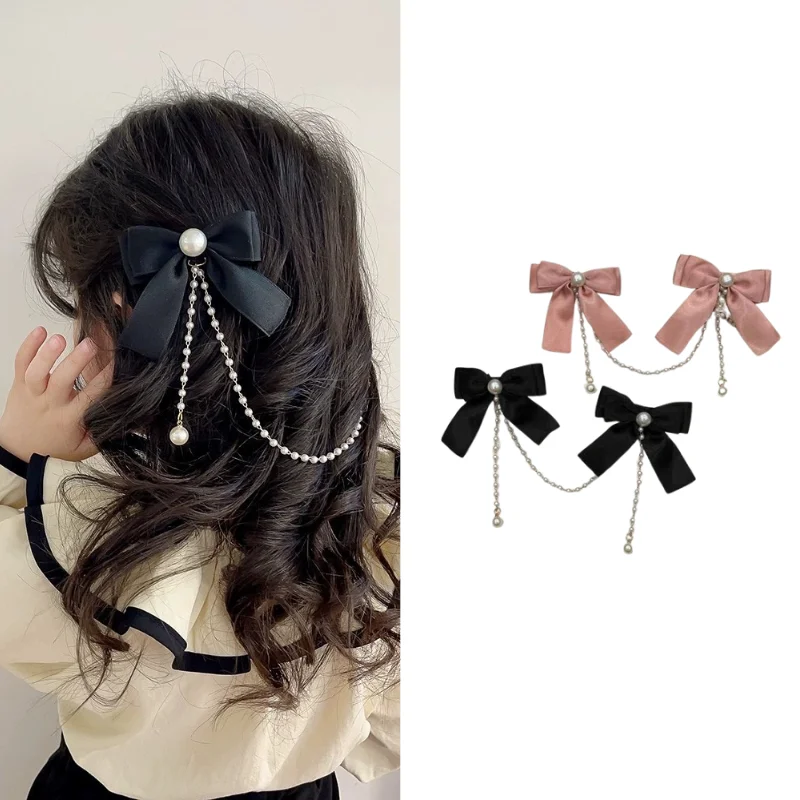

Kids Girls Hair Clips Bow Pearl Barrettes Tassel French Chic Style Hairpins for Baby Toddler Cute Double Prong Clip Daily