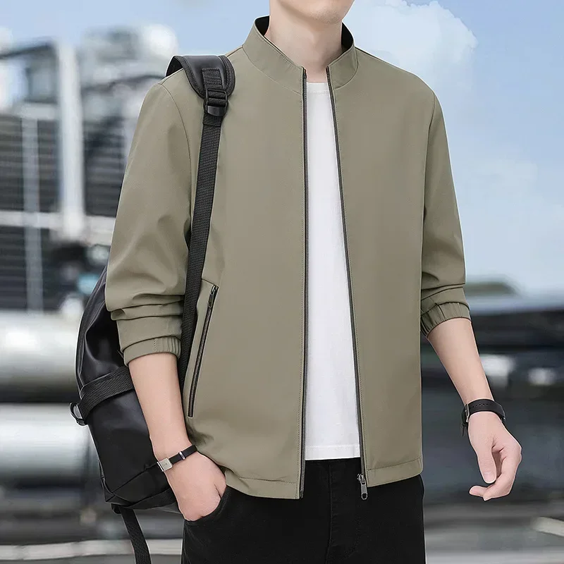 

Spring Men's Casual Zip-Up Jacket Business Outerwear Stand Collar Mid-Aged Dad Style Top Shirt Regular Fit Other Material