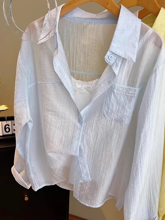 เสื้อคลุมกันแดดผู้หญิงสำหรับฤดูร้อน ผ้าชีฟองบางเบา ระบายอากาศได้ดี เหมาะสำหรับใส่กับเครื่องปรับอากาศ สไตล์เกาหลี แขนยาว