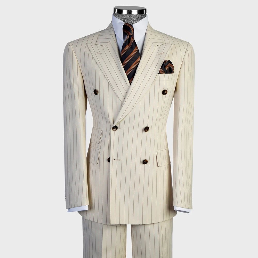 

Модные двубортные мужские костюмы, роскошный свадебный приталенный пиджак, высококачественный комплект из двух предметов, куртка и брюки, индивидуальная одежда