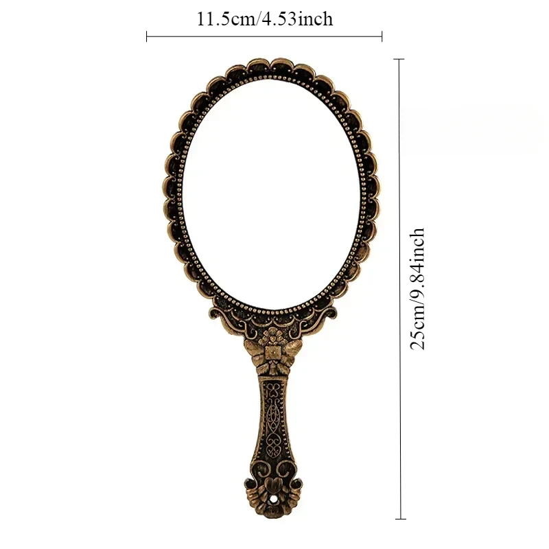 Vintage Carved Handheld Vanity Makeup Mirror with Handle Travel Portable Hanging Gifts  European Classical Design