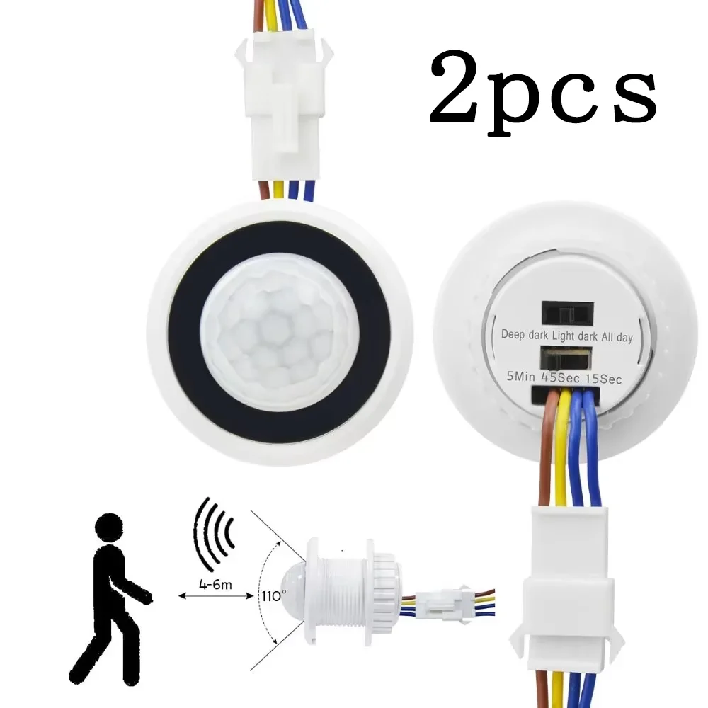 2PCS PIR Motion Sensor Detector Smart Switch Home Indoor Outdoor Infrared Light 110V 220V Time Delay Mode Adjust Lighting Switch