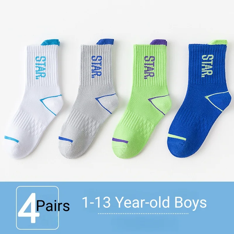 4 Paar Kindersocken Jungen Sportsocken Frühling Herbst Socken 1-14T Kinder Wadensocken – Detail 6
