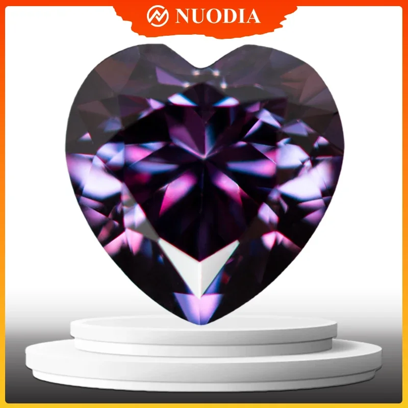Royal Purple Moissanite Stone With Certificate Heart Cut 1.0-5.0ct Certified Moissanite Loose Gemstone Positive Pass Tester GRA