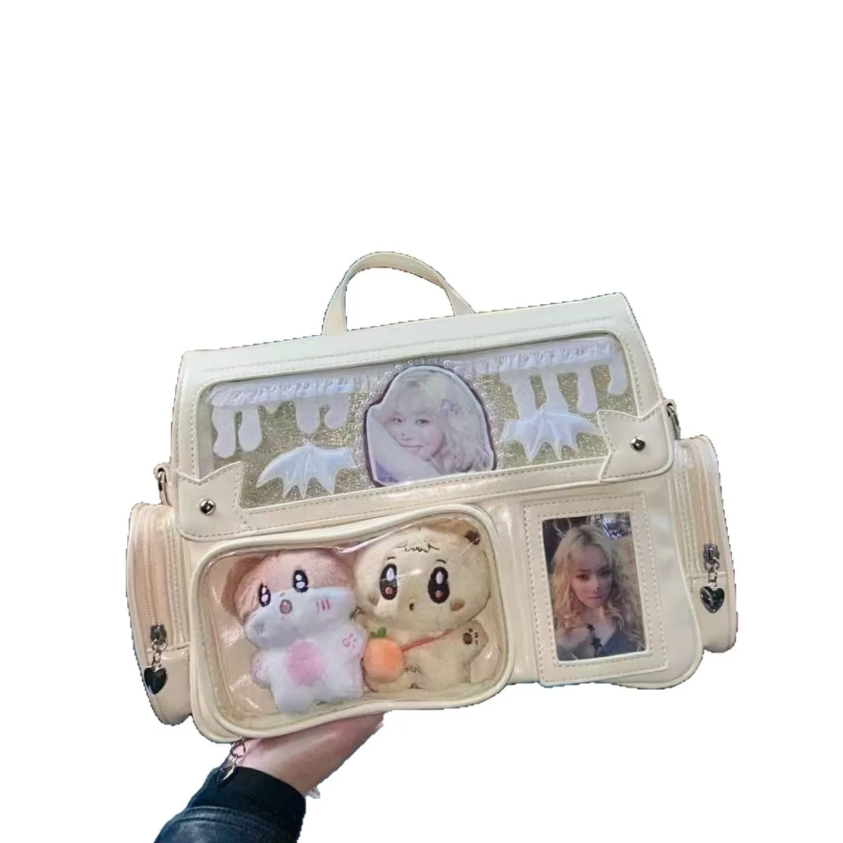 Ita Bag for Women Anime Kawaii Transparent Pocket Itabag PU Leather Pink Beige Silver Black Large Capacity Shoulder Crossbody Ba