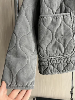 Women's Polyester Padded Jacket 2026New Arrival Vintage Lenzing Rayon High Collar Large Pocket Decorative Quilted Coat for Women 4