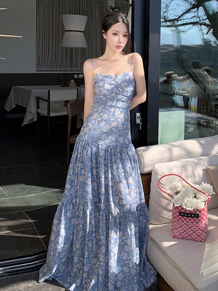 Fashion Summer Evening Long Dress For Women Chic Print Sexy Strap Backless Slim Maxi Party Prom Beach Robe Femme Mujer Vestidos