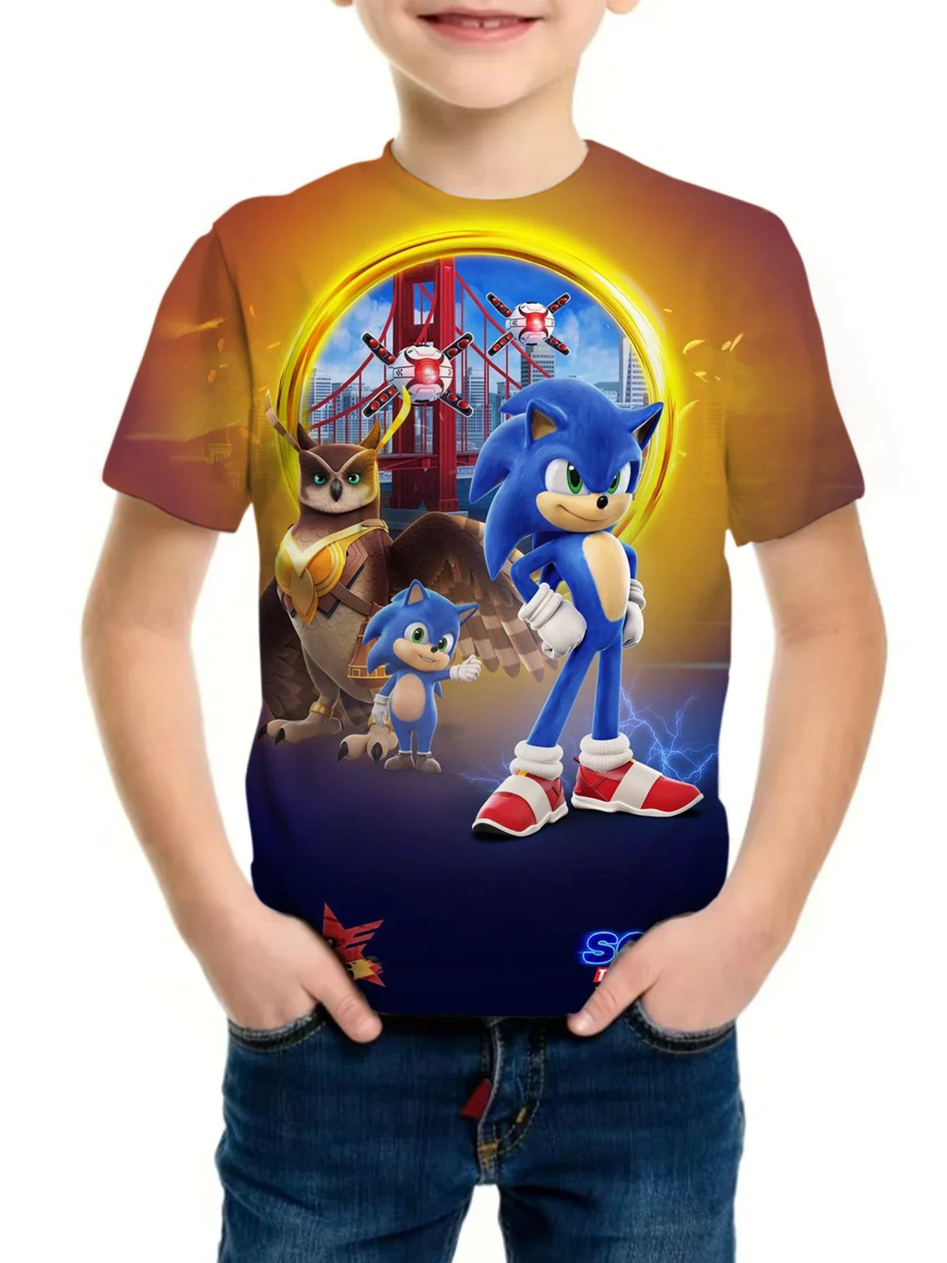

20223 Summer Kids Boys Sonic 2 Short Sleeve T-shirts Clothes 4-14 Years Baby Boys Print 3D Tees Children Clothing Kids Outfit
