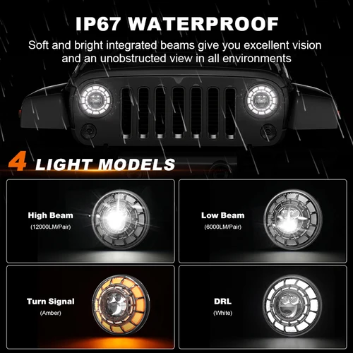 Imagen 2 del producto Faro Led de 7 ""para coche, señal de giro alta/baja H4, luces DRL blancas para Jeep JK 4x4 Suzuki Samurai Lada Niva 4X4 Uaz, 2 uds.