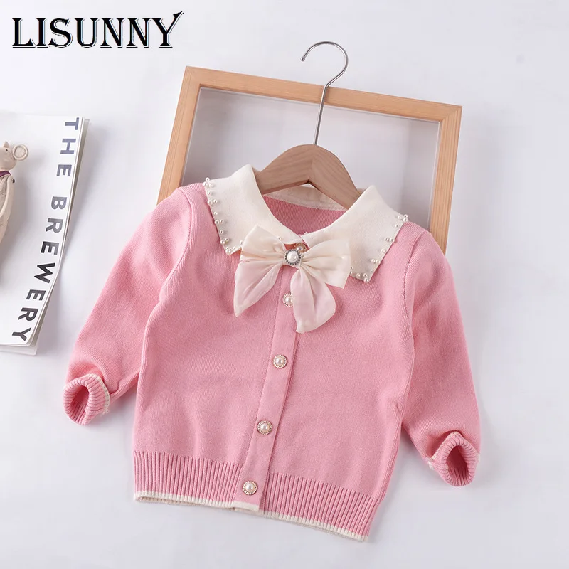 

Girls Cardigan Sweater 2024 Autumn European American Style Kids Sweater Bow Toddler Coat Children Jacket Baby Clothes 1T-7T