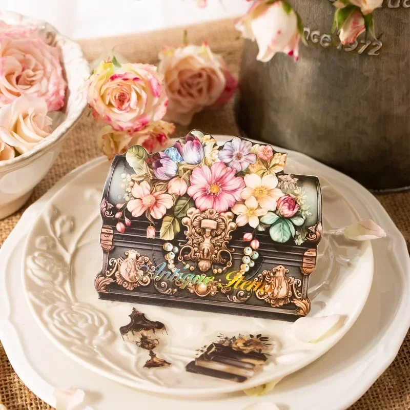 40Pieces Rose Antique PET Sticker Old Things Floral Decorative Purple Antique Handbook Stickers Scrapbooking Cut 108*105MM