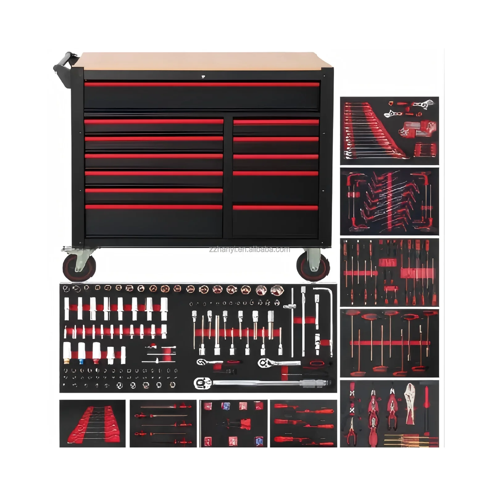 471pcs Durable Heavy-Duty Iron Tool Trolley Auto Repair Cart 7 Drawers Adjustable Keyed Locking System 400kg Load Toolbox