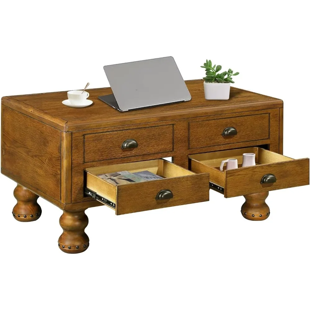 

Деревянный журнальный столик с ящиками для хранения, винтажный прямоугольный журнальный столик для гостиной, состаренный центральный стол с заклепками