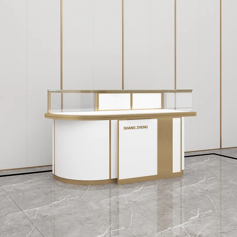

Shopping mall atrium jewelry display cabinet counter MDF paint glass display container silver necklace cabinet