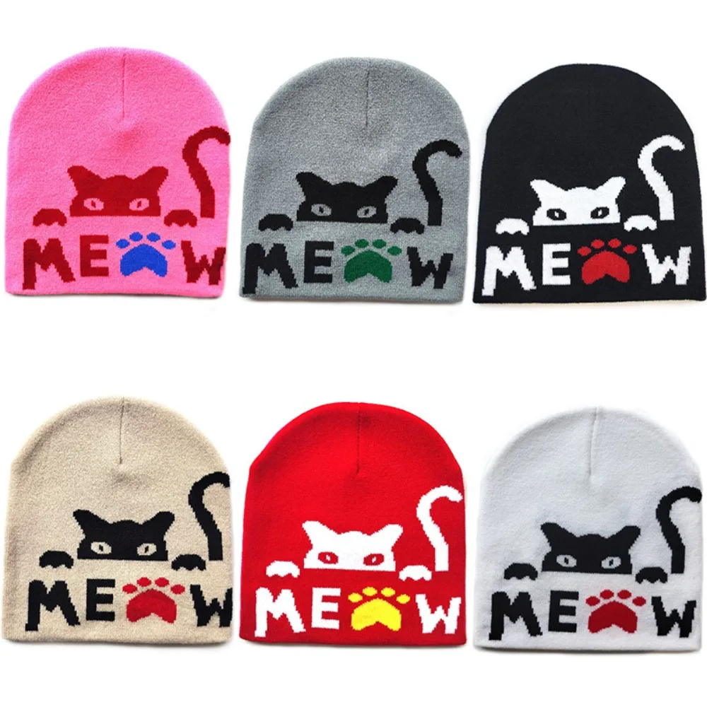 القوطية القط طباعة قبعة الحياكة ، قبعة تنفس ، قبعة صغيرة مرنة للغاية ، قبعة الهيب هوب ، قبعة في الهواء الطلق ، الدفء