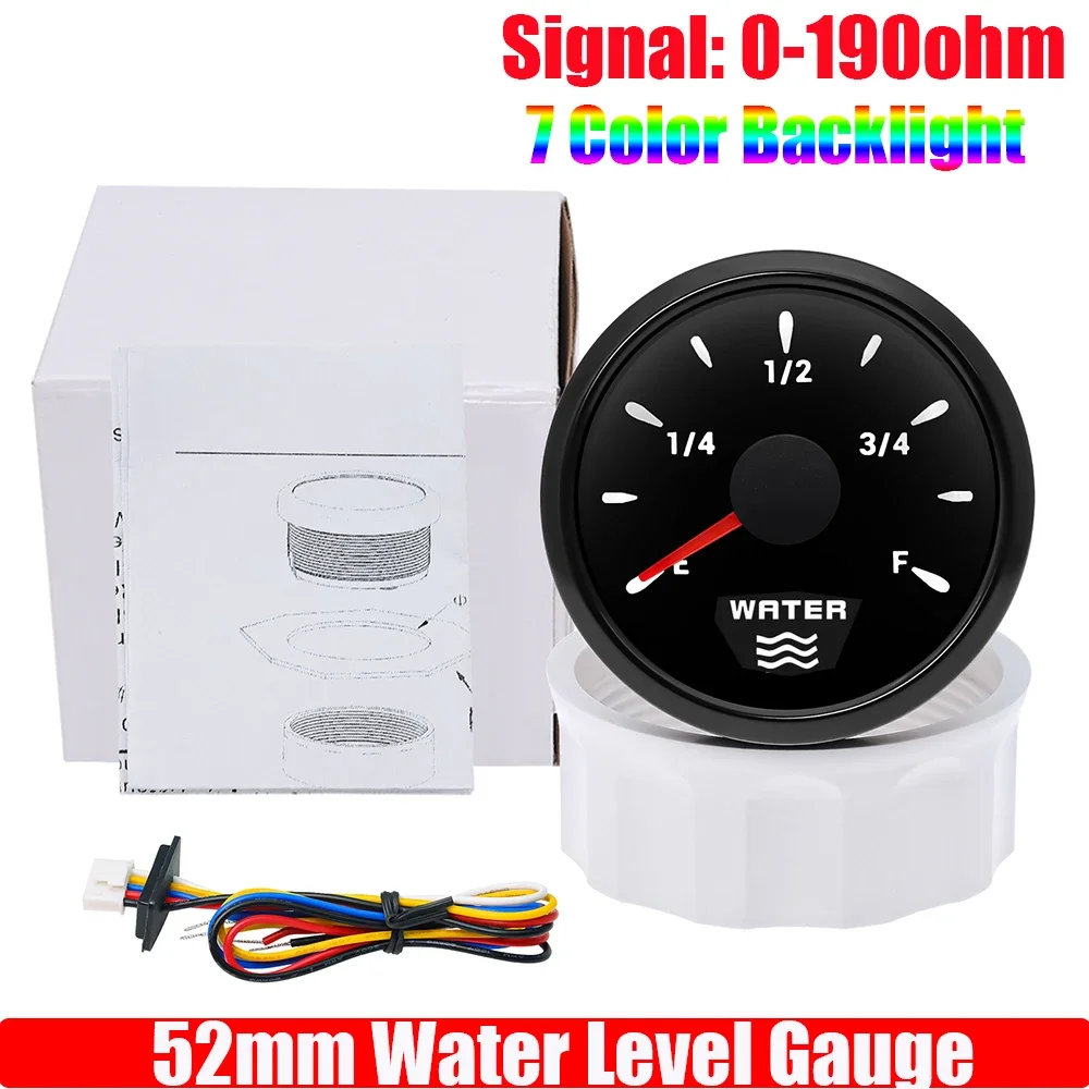 0-190 Ohm waterniveausensor 52 mm waterniveaumeter met 7 kleuren LED watertankmeter indicator benzine boot auto 12V24V op maat