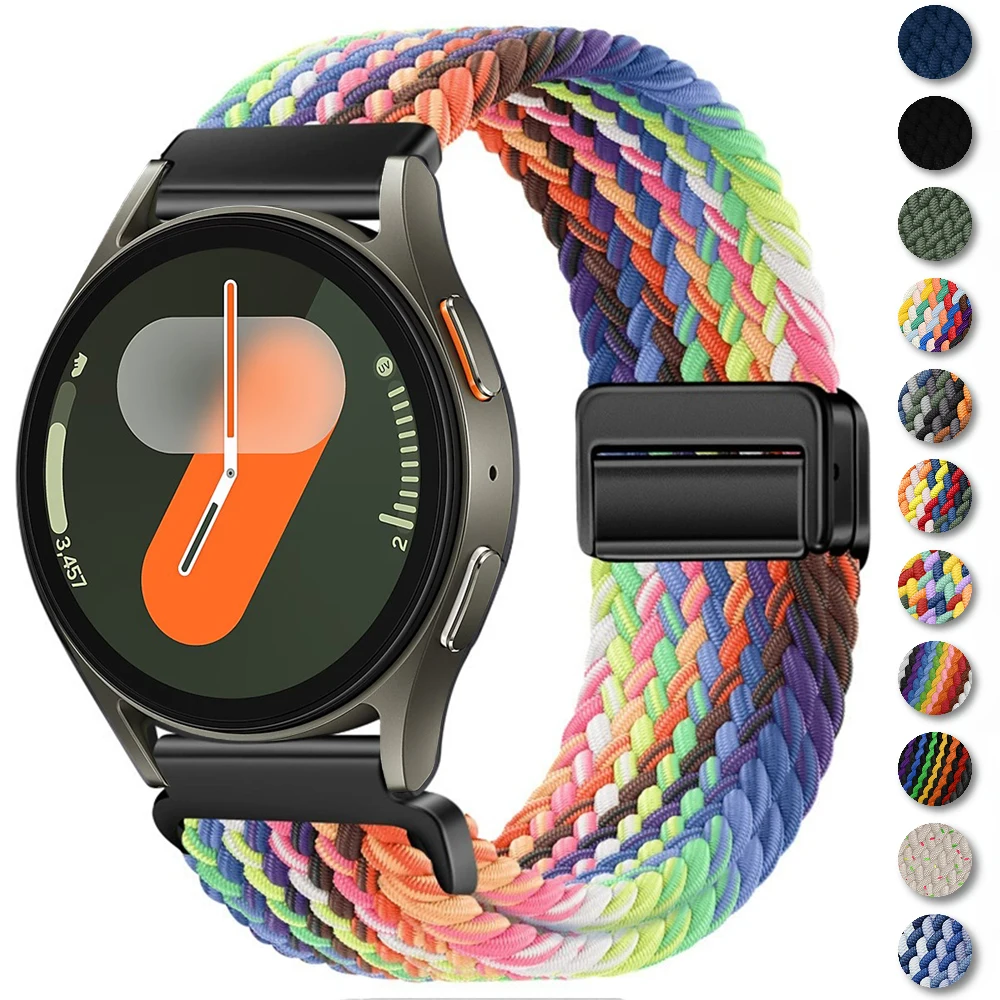 22mm 20mm Magnetic Strap for Samsung Galaxy Watch 7/6/Classic/5/4/3 Braided Loop Nylon Band for Huawei GT 5 Pro 4 3 2 Bracelet
