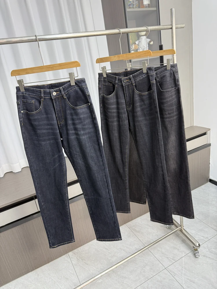 Heavyweight Washed Men's Casual Straight Leg Stretch Denim Jeans Trendy Comfortable All-Match Autumn Season Breathable Jeans