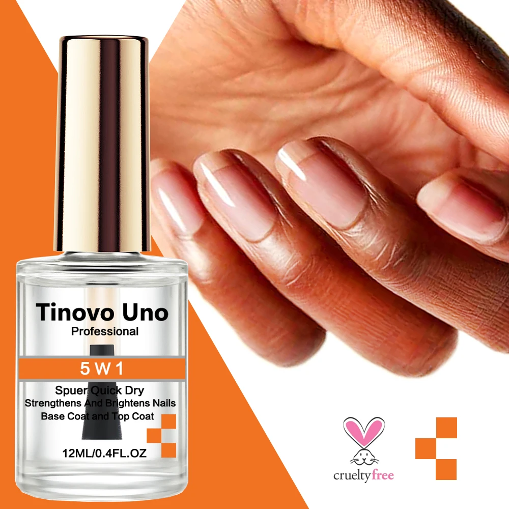 Tinovo Uno 5 W 1 Top Coat Fast Dry Base Coat Nail Strengthener Super Shiny Finish Nail Polish Manicure Hardener Repair Nail Care