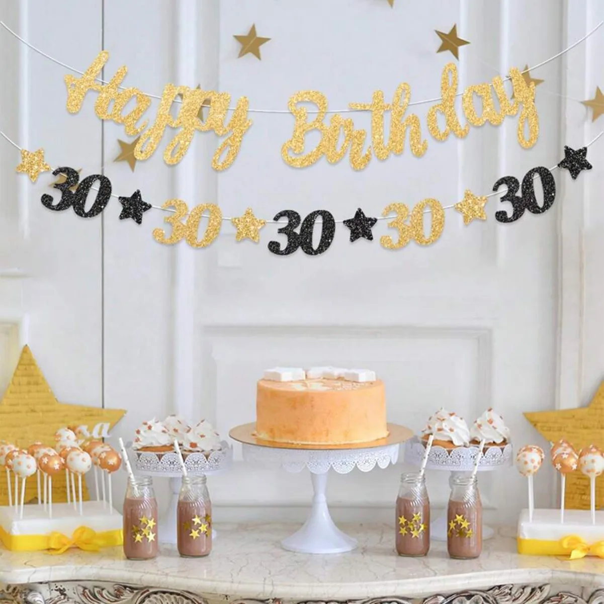 Dekorationsartikel für die 18., 20., 30., 40. und 50. Geburtstagsfeier für Männer und Frauen, schwarz-goldenes Partybanner für 18. bis 60. Geburtstag. – Detail 3