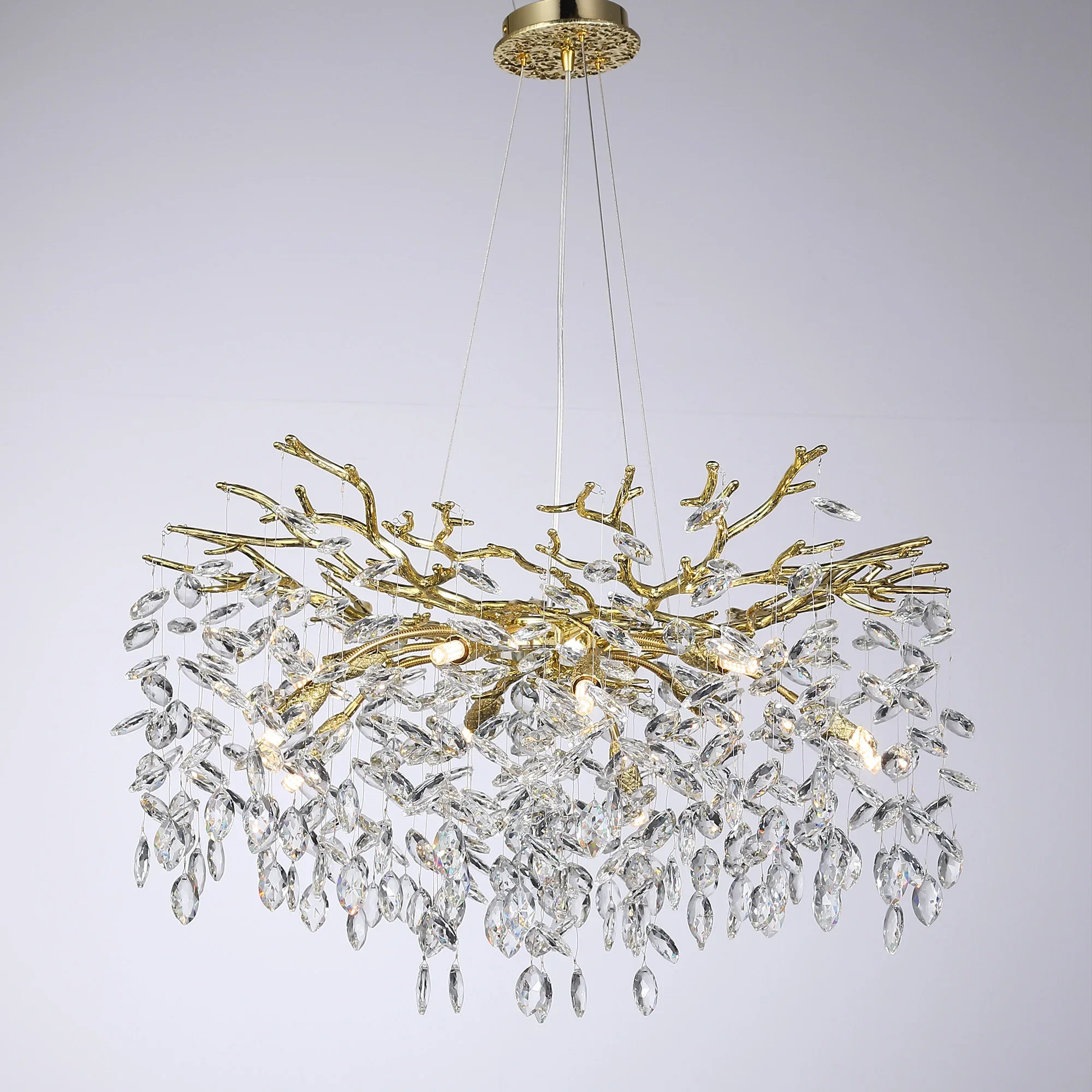 

American Luxury Fashion Crystal Chandelier Gold Metal Round Pendant Lamp Dining Living Room Hotel Cofeshop Lighting Fixture