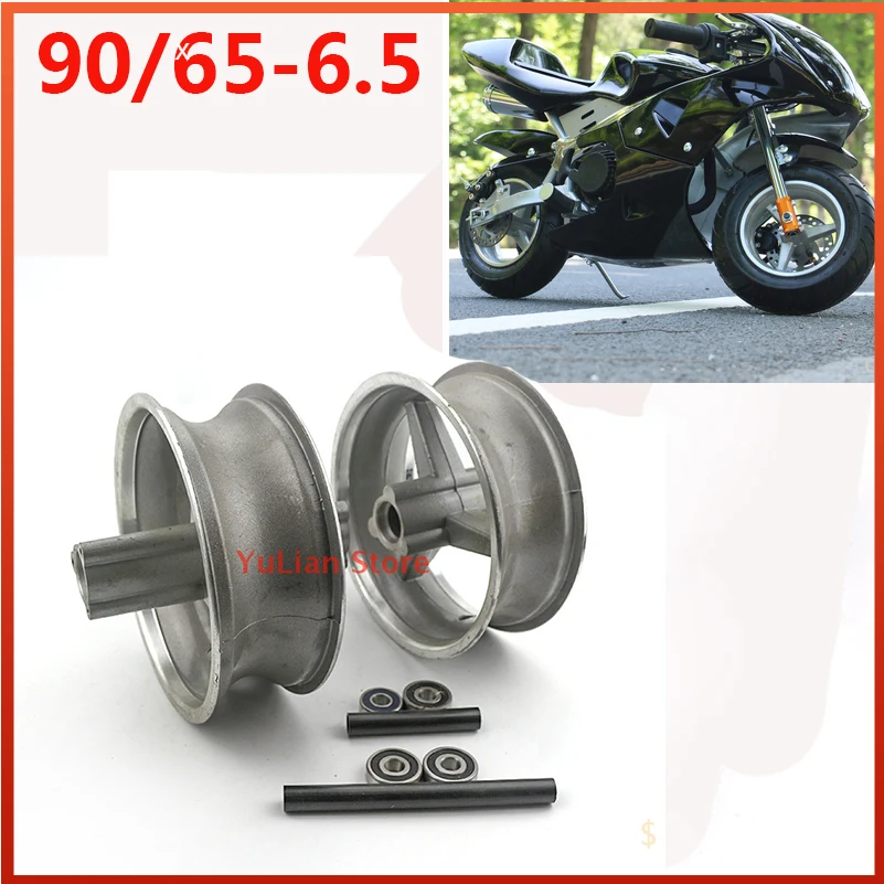 90/65-6.5 front Wheel hub 6.5 inch Aluminum rims fits 47cc 49cc Mini Dirt Bike e Scooter Mini Moto