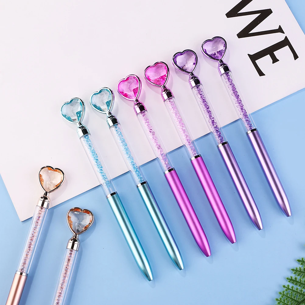 

20 Pcs Colorful Crystal Pen Writing Pens Heart Shaped Portable Students Ballpoint Plastic Office Multi-function