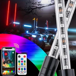 2 Pcs 2ft 3ft 4ft RGB LED Whip Lights Flag Pole - Remote Control Color Changing Lamp For Offroad Vehicles