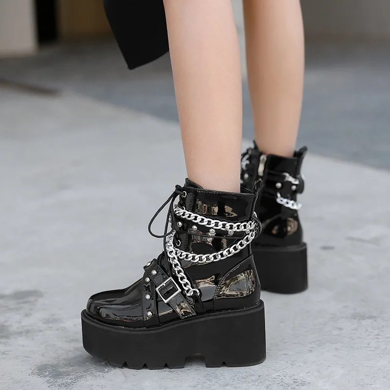 Women Boots Square Heel  boots platform shoes goth Band Thigh High Shoes Black Spring winter boots