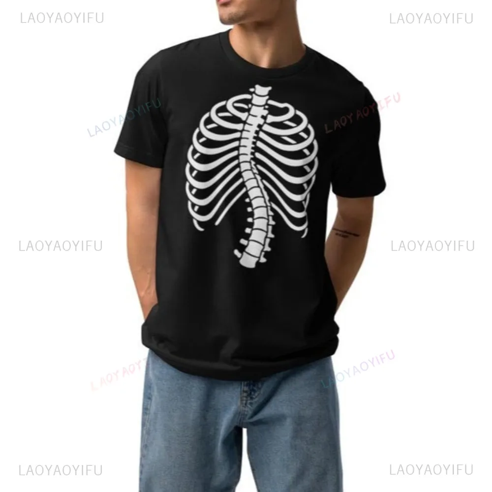Funny Skeleton Scoliosis Eco Graphic Printed T-Shirt Gothic Ribcage X-Ray Man Tee Casual Fashion Loose Harajuku Lady Streetwear