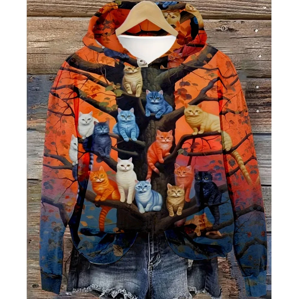 الملونة الكلب باو القط ثلاثية الأبعاد طباعة هوديس المرأة عادية هوديي كنزة بمقاس كبير Y2K قمصان سويت شيرت بقلنسوة القمم معطف الإناث الملابس #4