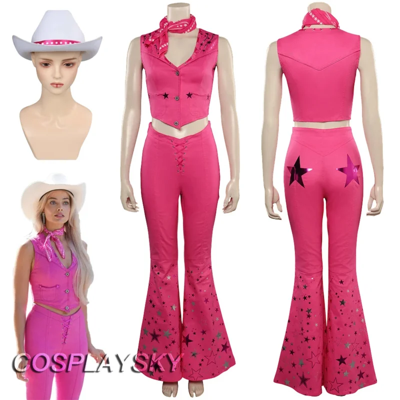 Margot Cosplay Fantasy Rose Western Outfit Hat Dress Women Costume 2023 Movie Barbei Roleplay Fantasia Outfits Woman Halloween