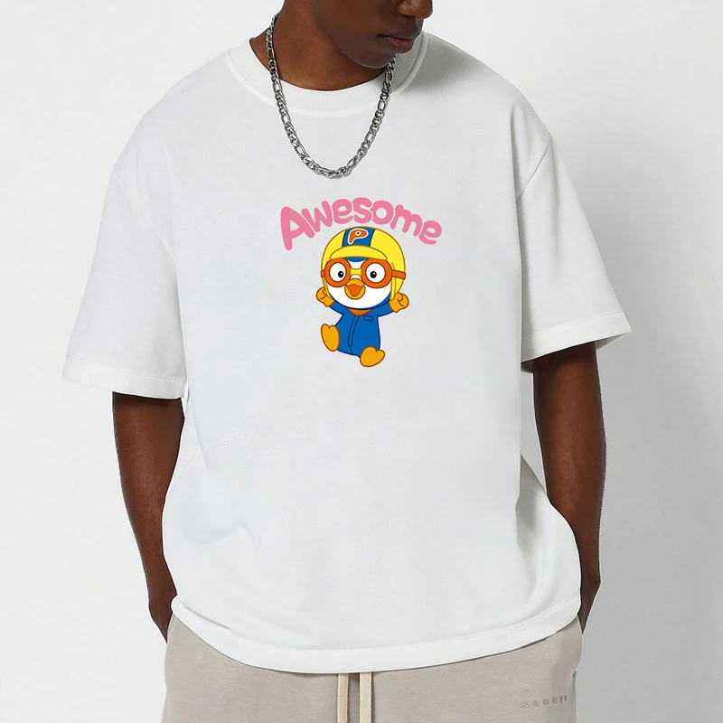 

Men's Cotton T-shirt P-Pororos Clothing New Gifts and T-shirts White Summer Tops High Quality Short Sleeve Tee Streetwear