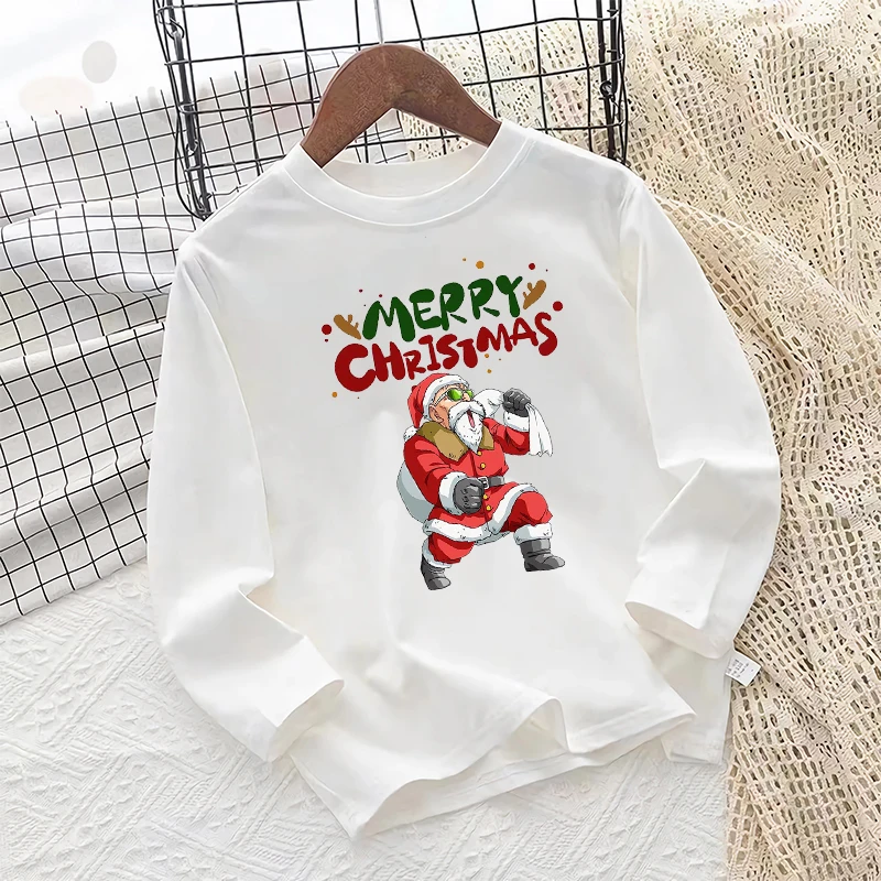 Dragon Ball Kids Long Sleeve T-shirt Anime Cartoon Christmas Print Pullover Boy Girl Winter Casual Warm Top Child Birthday Gifts