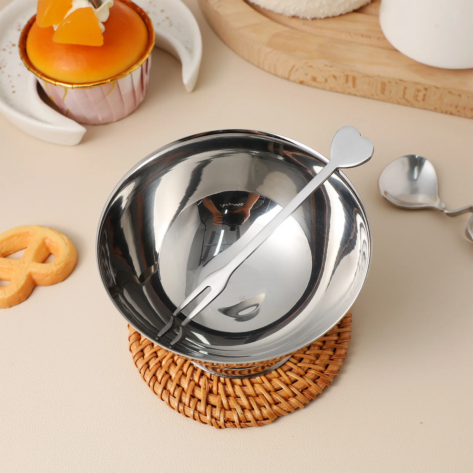 

1pc Stainless Steel Ice Cream Cup 8Oz Salad Dessert Bowl Fruit Candy Snack Storage Multipurpose Kitchen Tableware Supply